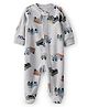 Carter's Cotton Knit Full Sleeves Footed Sleep Suit With Truck Print - Light Grey