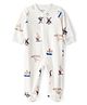 Carter's Cotton Knit Full Sleeves Footed Sleep Suit With Animal Print - Ivory