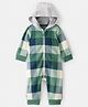 Carter's Knit Full Sleeves Front Open Hooded Checked Romper - Green Blue & Grey