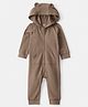 Carter's Knit Full Sleeves Solid Color Hooded Romper with Kangaroo Pocket - Brown