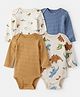 Carter's Knit Full Sleeves Onesies with Stripes & Dino Print Pack of 4 - Blue Cream & Tan