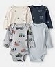 Carter's Knit Full Sleeves Onesies With Stripes & Vehicle Print Pack Of 4 - Grey & Black