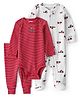 Carter's Knit Full Sleeves Striped Onesie with Leggings & Vehicle Printed Romper - Red