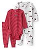 Carter's Knit Full Sleeves Striped Onesie with Leggings & Vehicle Printed Romper - Red