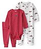 Carter's Knit Full Sleeves Striped Onesie with Leggings & Vehicle Printed Romper - Red
