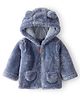 Carter's Knit Full Sleeves Solid Colour Hooded Jacket With Ear Applique - Blue