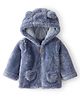 Carter's Knit Full Sleeves Solid Colour Hooded Jacket With Ear Applique - Blue