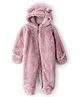 Carter's Knit Full Sleeves Hooded Solid Color Fur Romper with Ear Applique - Pink
