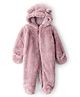 Carter's Knit Full Sleeves Hooded Solid Color Fur Romper with Ear Applique - Pink