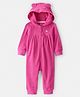 Carter's Knit Full Sleeves Solid Color Hooded Romper With Heart Embroidery - Dark Pink