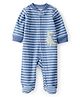 Carter's Cotton Knit Full Sleeves Striped Footed Sleep Suit With Dino Patch - Blue