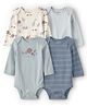 Carter's Knit Full Sleeves Onesies With Stripes & Vehicle Print Pack Of 4 - Grey & Cream