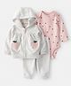 Carter's Knit Full Sleeves Hooded Jacket & Joggers Set with Onesie with Fruit Print - Grey & Pink