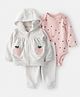 Carter's Knit Full Sleeves Hooded Jacket & Joggers Set with Onesie with Fruit Print - Grey & Pink