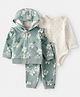 Carter's Knit Full Sleeves Hooded Jacket & Joggers Set with Onesie with Floral Print - Mint & Ivory