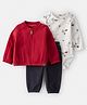 Carter's Knit Full Sleeves Sweatshirt & Joggers Set with Animal Printed Onesie - Red & Black