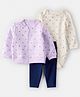 Carter's Knit Full Sleeves Jacket & Joggers Set with Floral Printed Onesie  - Purple & Cream