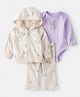 Carter's Knit Full Sleeves Hooded Jacket & Joggers Set with Onesie with Unicorn Print - Lilac & Ivory