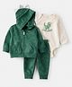 Carter's Knit Full Sleeves Hooded Jacket & Joggers Set with Onesie with Dino Applique & Print - Dark Green & Ivory