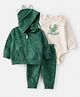 Carter's Knit Full Sleeves Hooded Jacket & Joggers Set with Onesie with Dino Applique & Print - Dark Green & Ivory