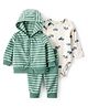 Carter's Knit Full Sleeves Vehicle Printed Onesie & Leggings with Hooded Striped Jacket - Green