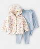 Carter's Knit Full Sleeves Hooded Jacket & Lounge Pant Set with Onesie with Floral & Polka Dot Print - Light Blue & Ivory