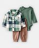 Carter's Knit Full Sleeves Plaid Sweatshirt & Trouser Set with Onesie - Olive Green & Brown