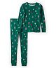 Carter's Cotton Knit Full Sleeves Co-ord Night Suit With Christmas Tree Print - Green