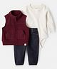 Carter's Knit Jacket & Joggers Set with Full Sleeves Onesie with Stripes - Cream & Dark Red
