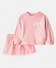 Carter's Knit Full Sleeves Drop Shoulder Top & Skirt With Bow Print - Pink