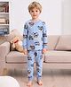 Carter's Cotton Knit Full Sleeves Co-ord Night Suit With Car Print - Light Blue