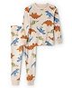 Carter's Cotton Knit Full Sleeves Co-ord Night Suit With Dino Print - Tan