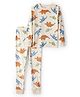Carter's Cotton Knit Full Sleeves Co-ord Night Suit With Dino Print - Tan