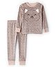 Carter's Cotton Knit Full Sleeves Co-ord Night Suit With Leopard Print & Cat Embroidery - Brown