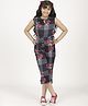 Uptownie Sleeveless Checked & Floral Printed Jumpsuit - Navy Blue