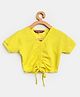 Uptownie Cotton Half Sleeves Solid Stretchable Drawstring Detailed Top - Yellow
