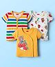 Babyhug 100% Cotton Knit Half Sleeves Front Open jhablas with Bear Print & Stripes Pack of 3 - Yellow & White