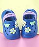 Cute Walk By Babyhug Backstrap Closure Clogs With Floral Butterfly & Kitty Applique - Blue & Purple