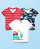 Babyhug 100% Cotton Interlock Knit Front Open Half Sleeves Vests With Stripes & Tropical Theme Print Pack Of 3 - White Red & Navy Blue