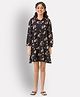 Uptownie Three Fourth Sleeves Floral Printed Tiered Dress - Black