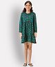 Uptownie Three Fourth Peasant Sleeves Leopard Printed Tiered Dress - Green