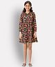 Uptownie Three Fourth Sleeves Owls Printed Dress - Multi Colour