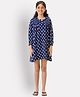 Uptownie Three Fourth Sleeves Polka Dots Printed Dress - Navy Blue