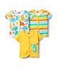 Babyhug 100% Cotton Knit Half Sleeves Striped & Animal Printed Front Open jhablas Pack of 3 - Yellow & White