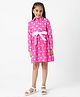 Nauti Nati Cotton Blend Full Sleeves Polka Dots Printed Shirt Style Dress - Pink