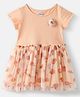 Nauti Nati Cotton Jersey Half Sleeves Floral Printed & Applique Detailed Dress - Peach