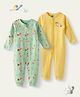 Nauti Nati Premium Cotton Knit Pack Of 2 Full Sleeves Space Theme & Squirrel Printed Sleepsuits - Blue & Yellow