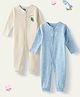 Nauti Nati Premium Cotton Knit Pack Of 2 Full Sleeves Space Theme Printed  Sleepsuits - Blue & White
