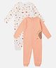 Nauti Nati Premium Cotton Knit Pack Of 2 Full Sleeves Teddy Bear & Mushroom Printed  Sleepsuits - White & Peach
