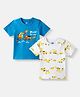 Nauti Nati Cotton Pack Of 2 Half Sleeves Trucks Printed Tees - White & Blue